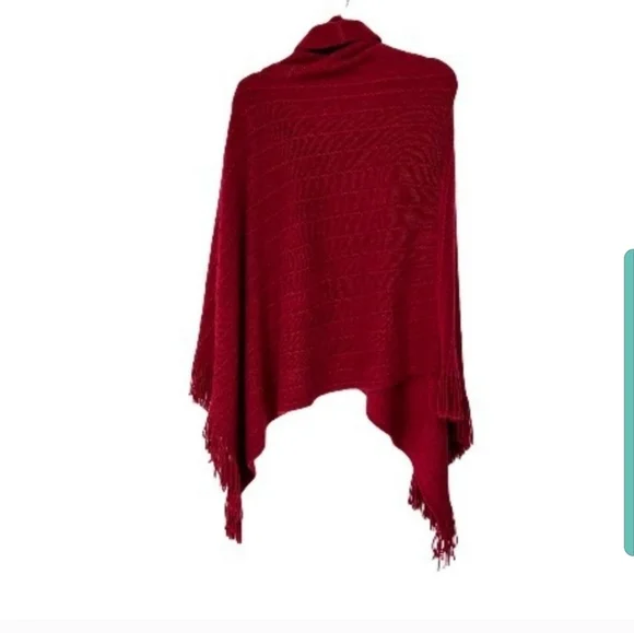 BCBG Red Cowl Poncho - Picture 3 of 5